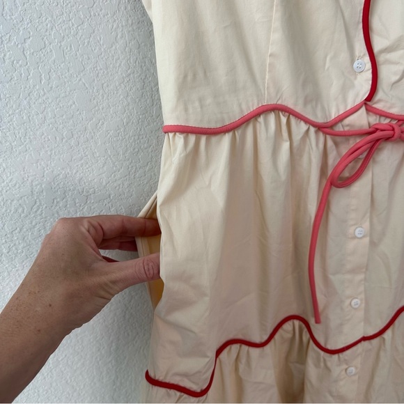 NWT CeliaB Neutral Baba Voyager Cream Midi Tiered Dress SZ S - Picture 7 of 9